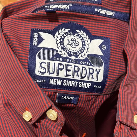 NEW Superdry Long Sleeve London Button Down Shirt Walford Red Gingham Large - Picture 10 of 10